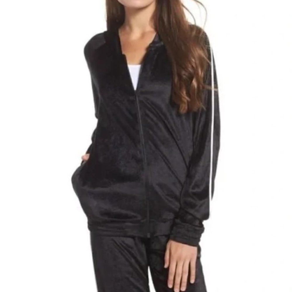 NWT Michael Lauren Perk Velour Zip Hoodie size Small Black/White Y2K Retro